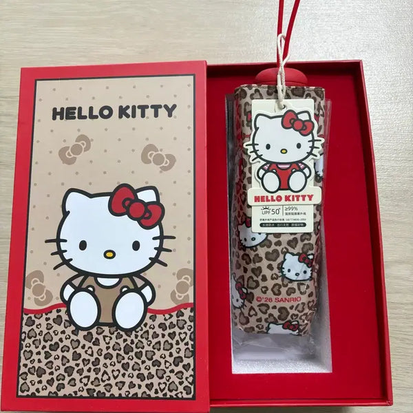 [BUNJANG] Sanrio Hello Kitty Leopard Pattern Folding Umbrella/Parasol / 산리오 헬로키티 호피 레오파드 패턴 접이식 우산 양산 새상품