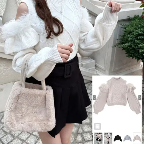 [BUNJANG] GRL Shoulder Cut-out White Knit Sweater / grl 어깨트임 화이트 니트 판매합니다 양산형 지뢰계 스나계