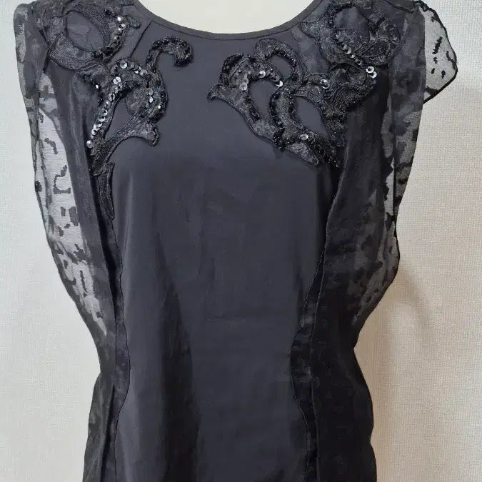 [BUNJANG] A-152 Objet Black Lace Beaded Women's Blouse / A-152 오브제 블랙 레이스 비즈 장식 여성 블라우스