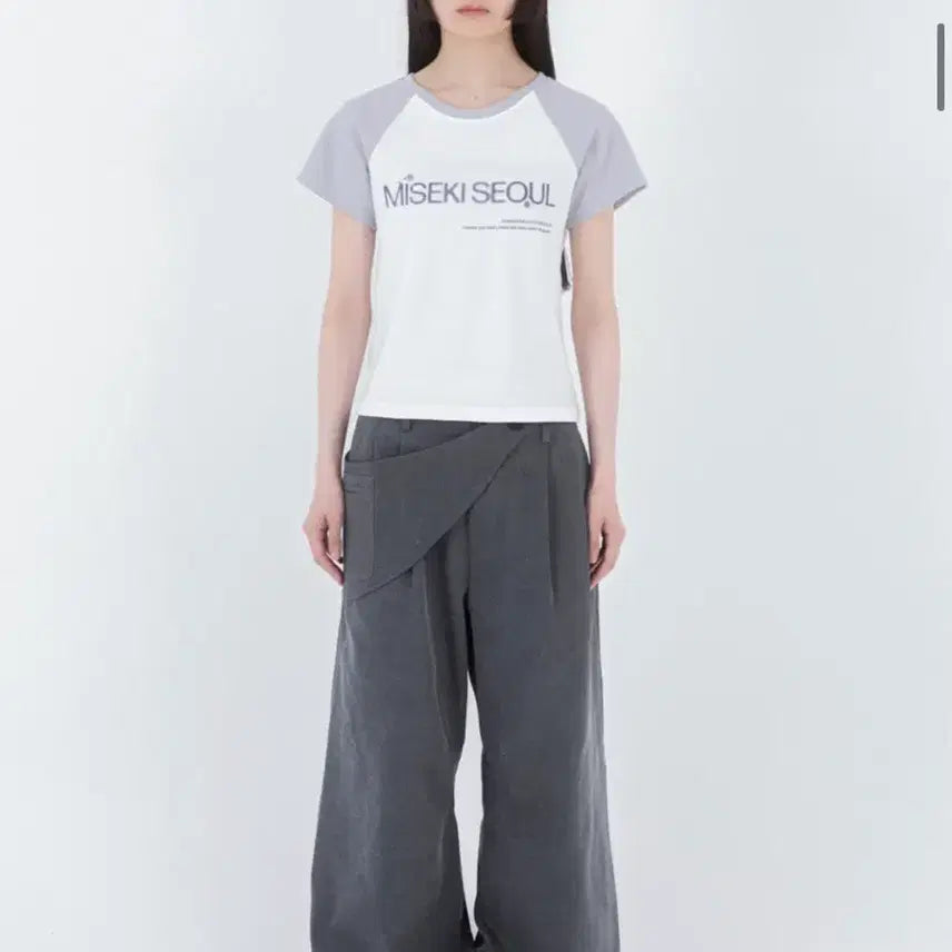 [BUNJANG] Miseki Seoul Raglan Logo T-shirt (Light Gray, Size 1) / 미세키서울 나그랑 로고티셔츠 새상품