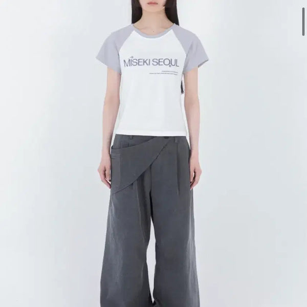 [BUNJANG] Miseki Seoul Raglan Logo T-shirt (Light Gray, Size 1) / 미세키서울 나그랑 로고티셔츠 새상품