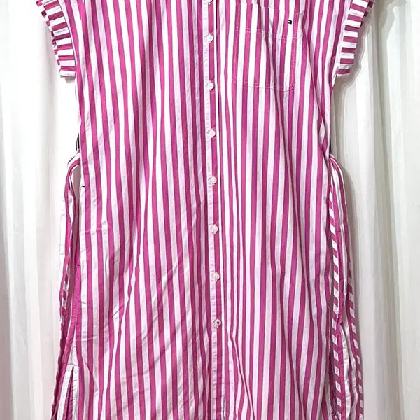[BUNJANG] Tommy Hilfiger Pink Stripe Shirt Dress / 타미힐피거 핑크 스트라이프 셔츠 원피스 EUR32 55-66 밑단오염있음