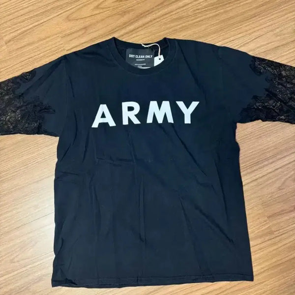 [BUNJANG] Drycleanonly Black ARMY Lace T-Shirt / 새제품 해드투토 드라이클린온리 ARMY 블랙 레이스 티셔츠