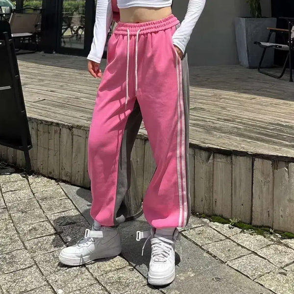 [BUNJANG] Color Block Wide Training Pants / (새상품) 그레이 핑크 배색 와이드 트레이닝 팬츠