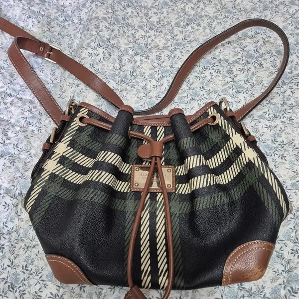 [BUNJANG] Beanpole Check Green Drawstring Crossbody Bag / 빈폴 체크 그린 복조리 크로스백