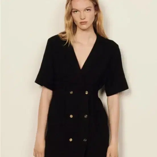 [BUNJANG] Sandro Alize Double Button Tweed Dress Black / Sandro 산드로 알리제 더블 버튼 원피스 36
