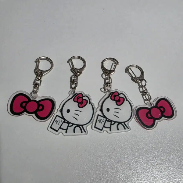 [BUNJANG] Heiti x Hello Kitty Transparent Acrylic Keyring Set (4 pieces) / (4개세트) 헤이티 x 헬로키티 투명 아크릴 키링 4개 키티 핑크리본
