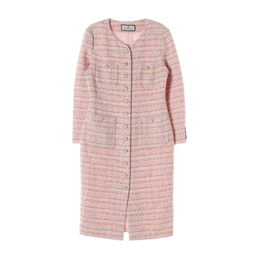[BUNJANG] MOJO.S.FINE 23SS Tweed Stripe Button Long Dress Orange / 모조에스핀 23SS 트위드 스트라이트 버튼 롱 원피스 오렌지