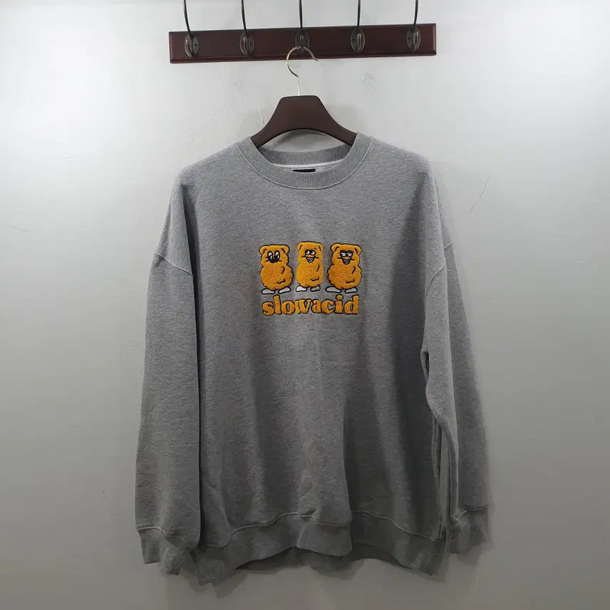 [BUNJANG] Slow acid Men's Gray Bear Logo Sweatshirt L / L 슬로우애시드 남성 그레이 뽀글이 곰돌이 로고 맨투맨