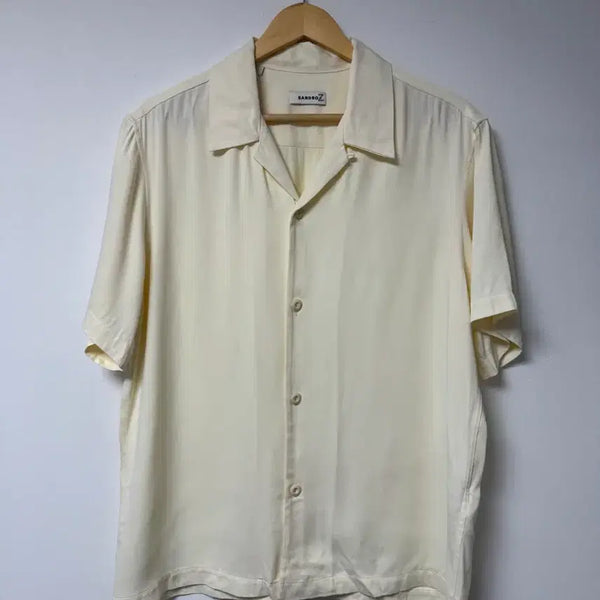 [BUNJANG] Sandro Open Collar Short Sleeve Shirt Viscose Cream L / 산드로 오픈카라 반팔셔츠 비스코스 크림 L