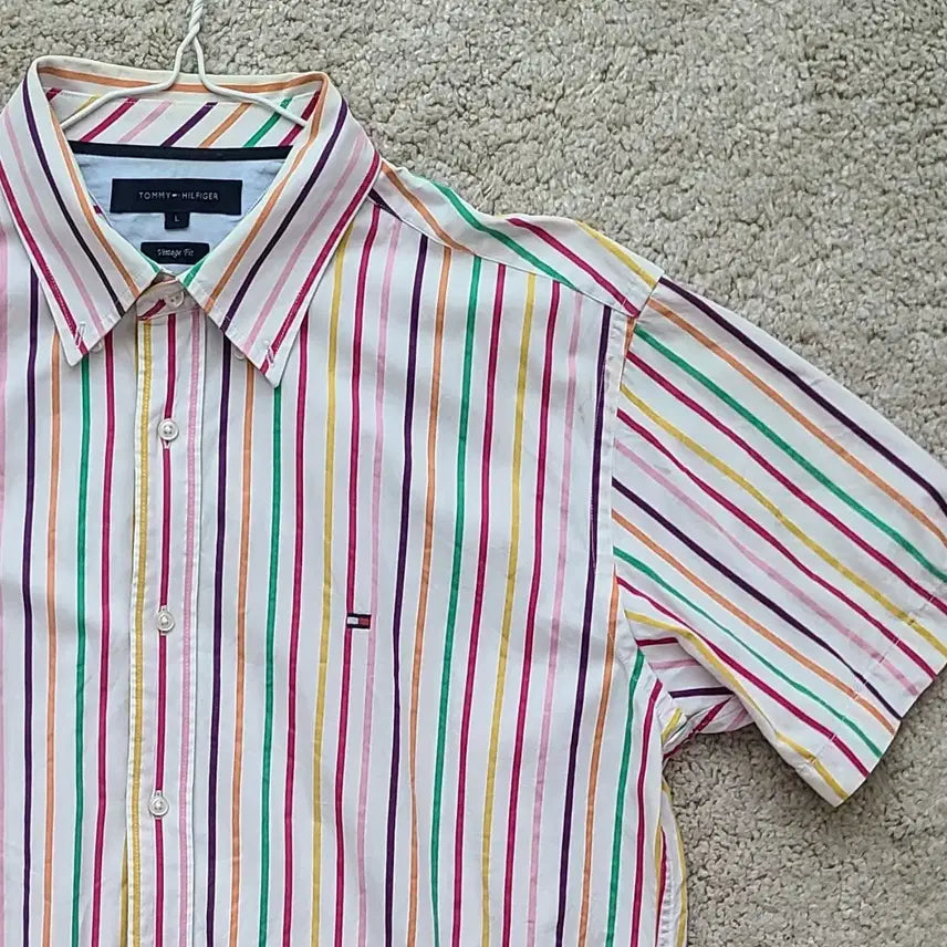 [BUNJANG] Tommy Hilfiger Striped Short Sleeve Shirt / 타미힐피거 스트라이프 반팔 셔츠