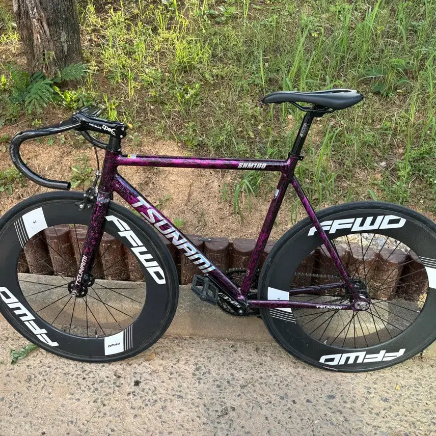 [BUNJANG] Tsunami Flame Purple L Size Frame Set with NovaTec 88 Wheelset and Zipp SL70 Handlebar / 쓰나미 불꽃퍼플