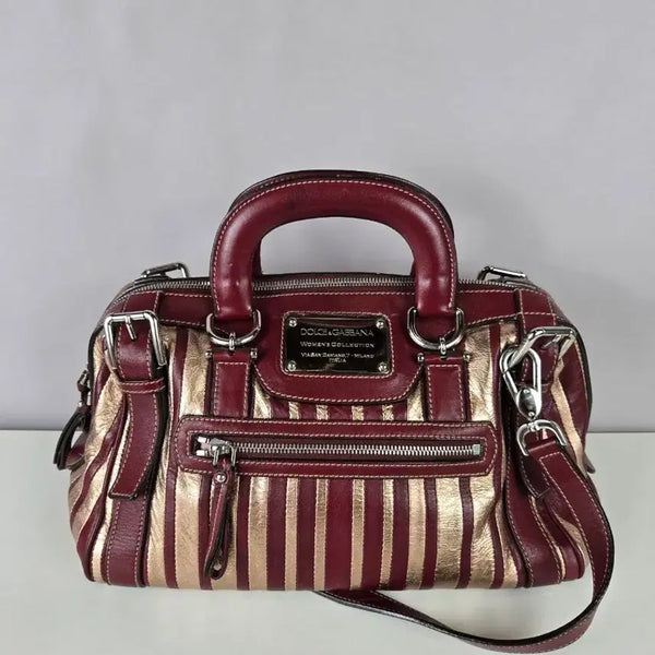 [BUNJANG] Dolce & Gabbana Y2K Vintage Gold & Burgundy Tote Shoulder Bag / 돌체앤가바나 Y2K 빈티지 골드&버건디 토트백 숄더백 가방 정품