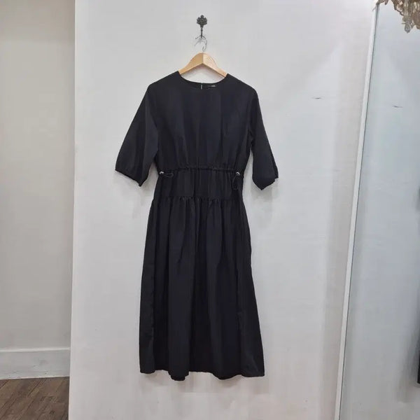 [BUNJANG] LAP Black Long Dress With Waist String / LAP 바스락소재 블랙 롱 원피스