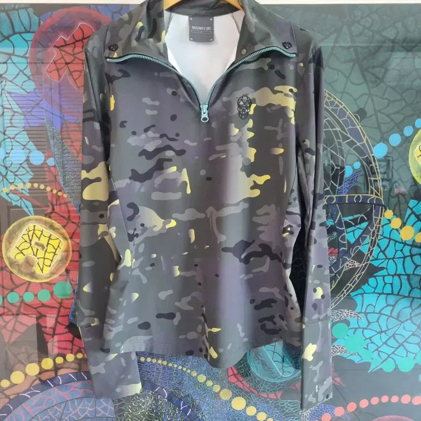 [BUNJANG] Amazingcree Camouflage Short-Sleeve Half-Zip T-shirt / AMAZING 크리  카모플라쥬 반팔반집업 티셔츠