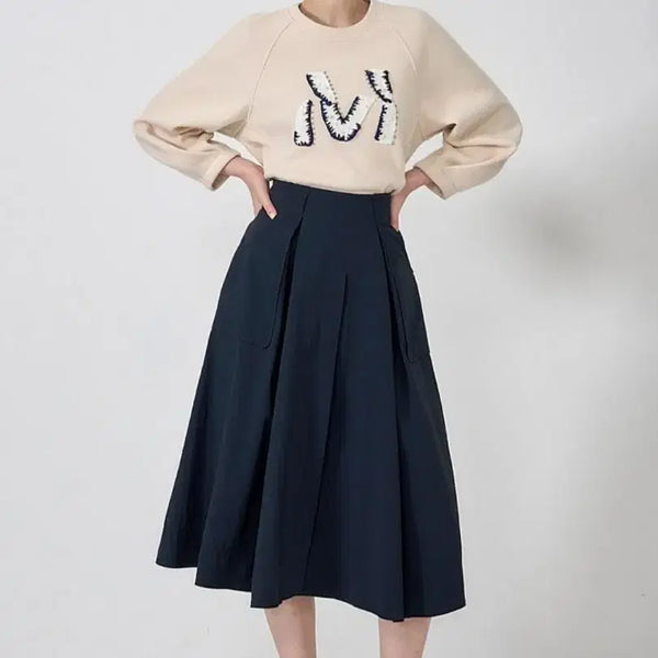 [BUNJANG] Mine Skirt 66 Dark Navy Pleated / 마인 스커트 66