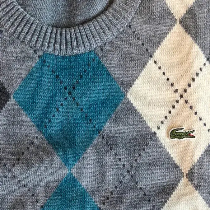 [BUNJANG] Lacoste Knit Check Pattern Size 4 Grey / 라코스테 니트(체크, 그레이, 사이즈 4)
