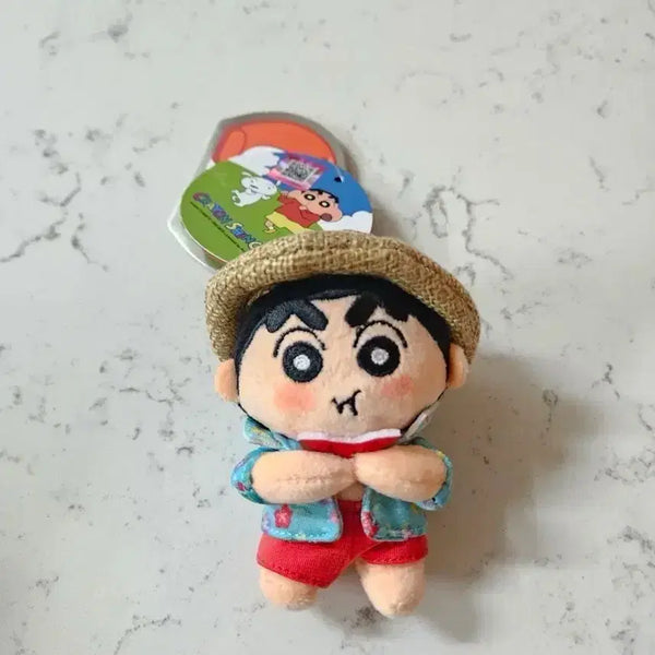 [BUNJANG] Crayon Shin-chan Watermelon Eating Straw Hat Hawaii Plush Keyring / [새상품] 수박 먹는 밀짚 하와이 짱구 인형 키링