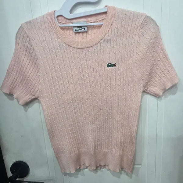 [BUNJANG] Lacoste Cable Knit Short Sleeve Knit Pink / 라코 꽈배기 반팔 니트 핑크