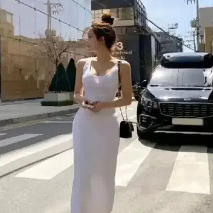 [BUNJANG] Maybins Topdressing Knit Long Dress White / 메이빈스 탑드레싱 니트 롱 원피스 화이트