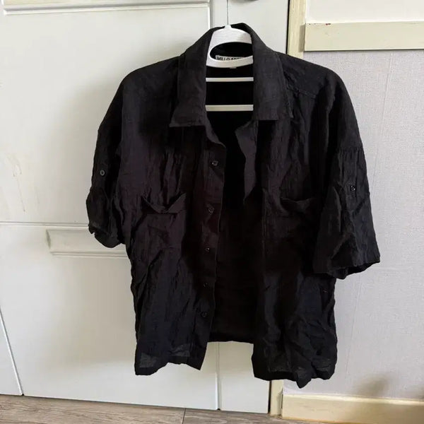 [BUNJANG] Milo Archive Wrinkle Check Roll-up Half Shirt Black / 밀로 아카이브 링클 체크 롤업 하프 셔츠 [블랙] M