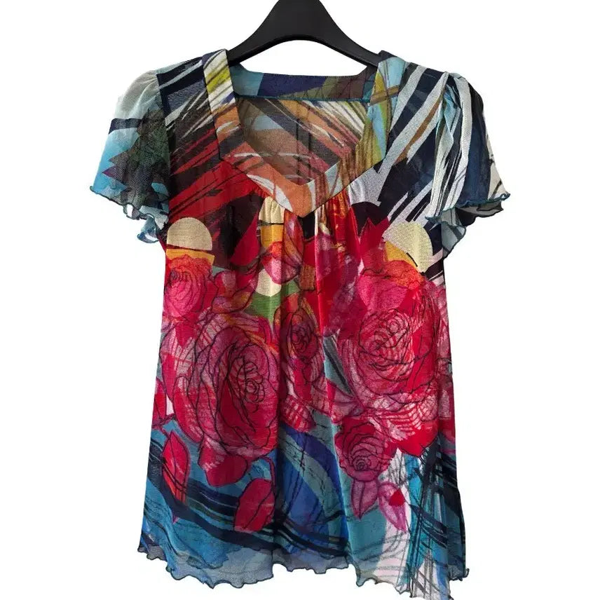 [BUNJANG] Sheer Patterned Blouse / S/ 시스루 무늬 티블라우스