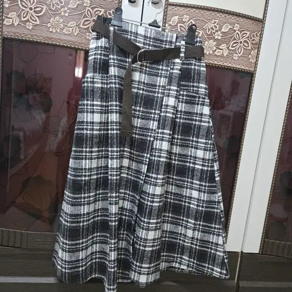 [BUNJANG] Check Pattern Belt Skirt / 체크 패턴 벨트 스커트