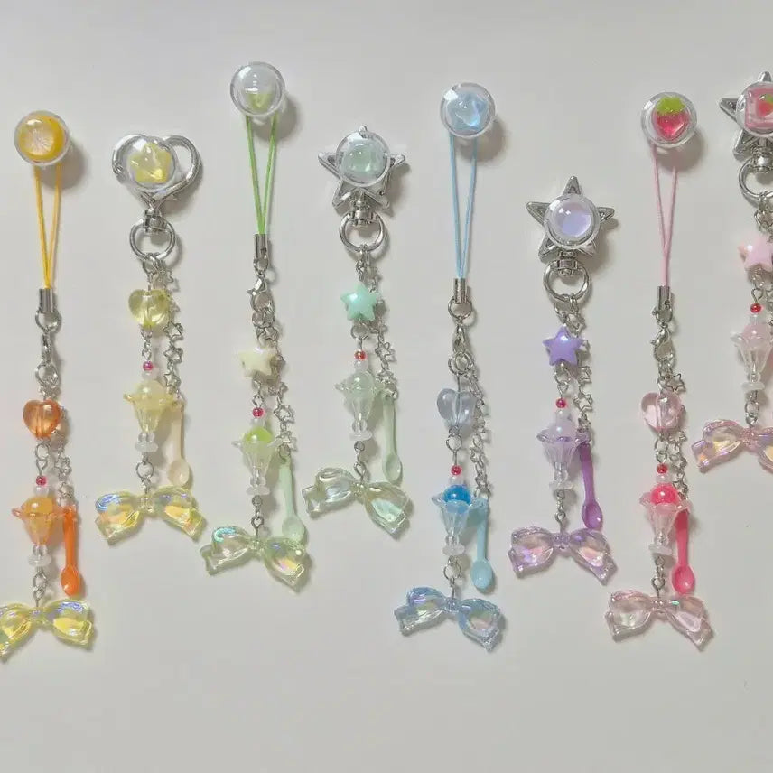 [BUNJANG] Handmade Ice Cream Parfait Charm Keychain for Phone / 아이스크림 파르페 비즈 키링 핸드폰고리 핸드메이드