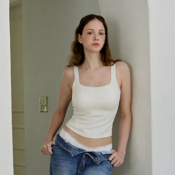 [BUNJANG] Roenny Soft Tweed Square Bra Top / 로에니 소프트 트위드 스퀘어 브라탑