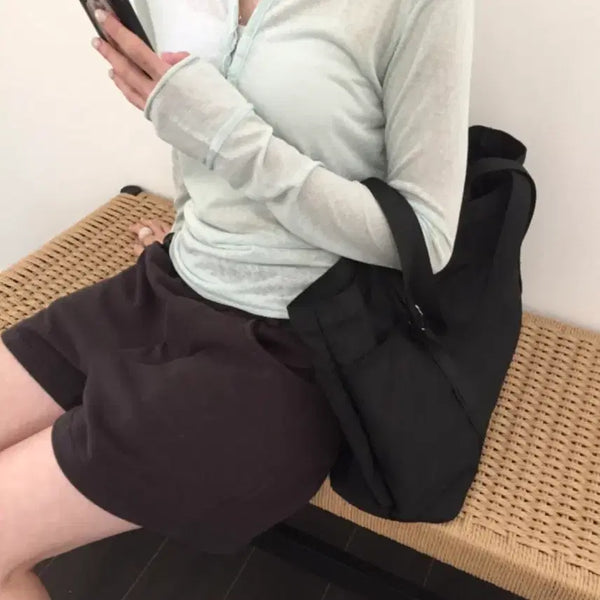 [BUNJANG] Haustype V-Neck Sheer Cutout Long Sleeve T-Shirt / [하우유] 타이프 브이넥 시스루 절개 긴팔티