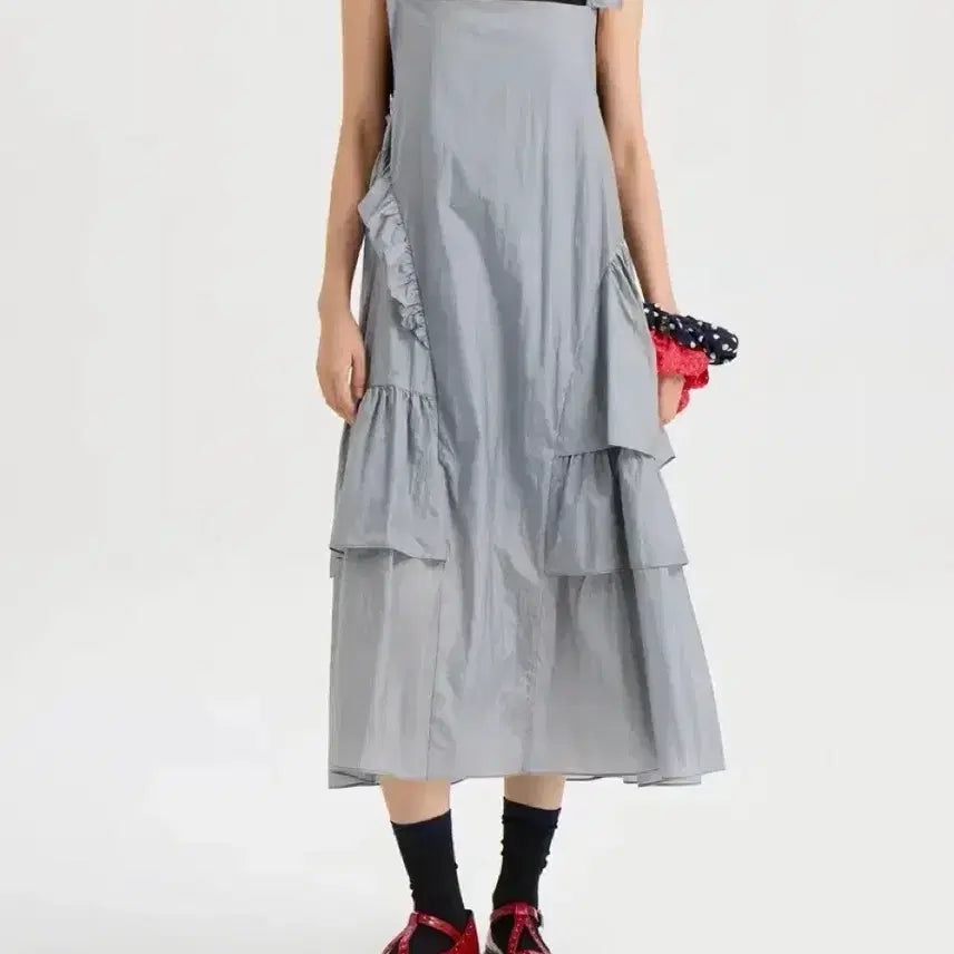 [BUNJANG] Ruffle Long Dress with Lace Trim / 러플 롱 원피스