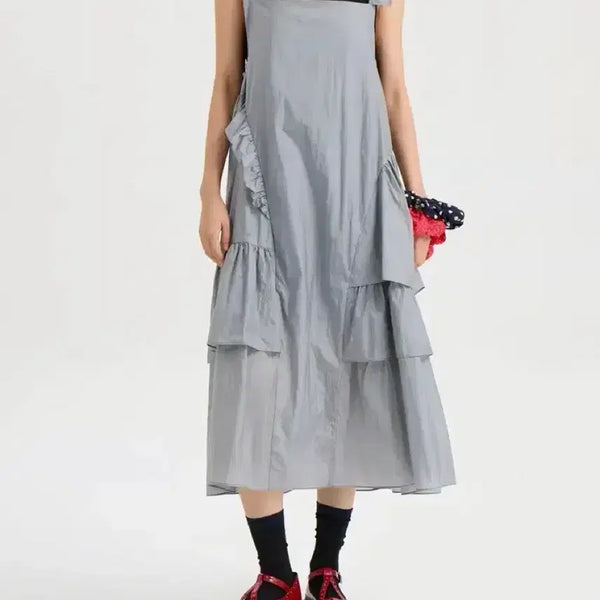 [BUNJANG] Ruffle Long Dress with Lace Trim / 러플 롱 원피스