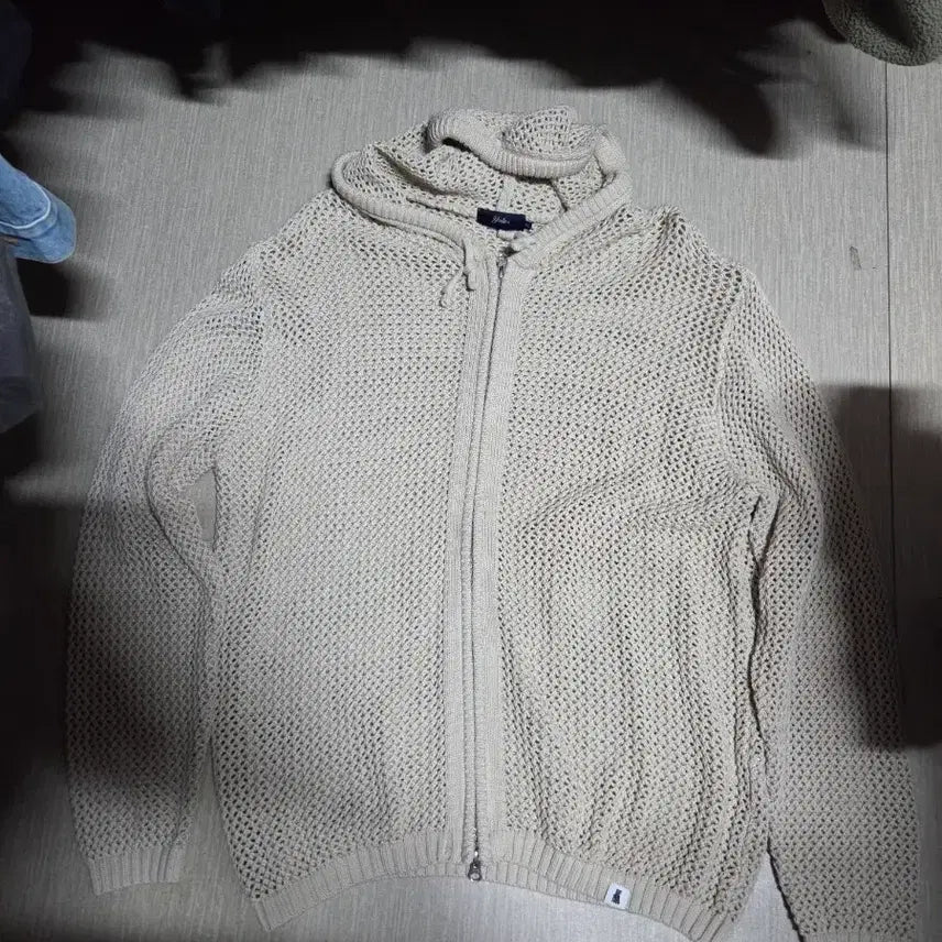 [BUNJANG] Yale Mesh Hooded Knit Zip-Up Green Beige (XL) / 예일 메쉬드 후드 니트 집업 그린 베이지 (XL)
