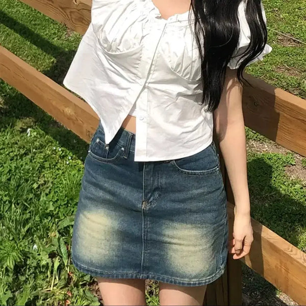 [BUNJANG] Vintage Washed Denim Skirt / 빈티지 워싱 데님 스커트