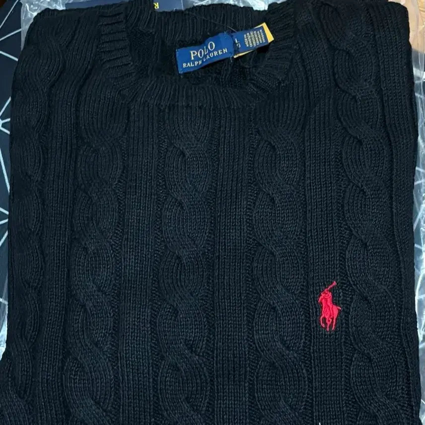 [BUNJANG] Polo Ralph Lauren Cable Knit Sweater Black / 폴로 랄프로렌 케이블 니트 검정