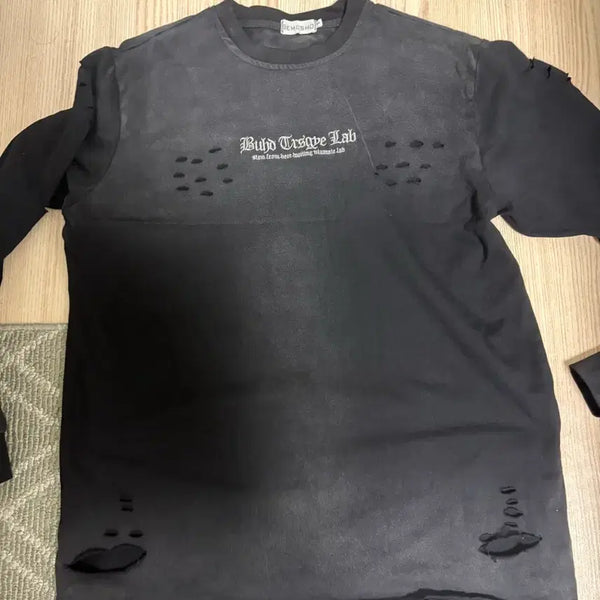 [BUNJANG] Build Build Lab Distressed Long Sleeve Black / 빌드빌드 랩 디스트로이드 롱슬리브 블랙 (테무산)