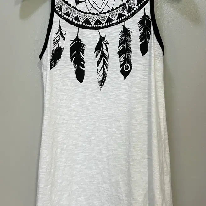 [BUNJANG] DEEFREY Feather Print Sleeveless T-Shirt White / DEEFREY 나시 티셔츠 흰색 깃털 프린팅