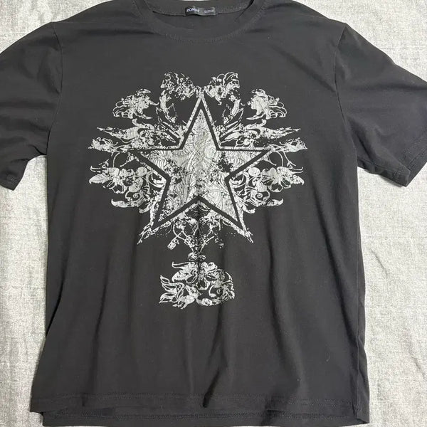 [BUNJANG] Black Star Graphic Short Sleeve T-Shirt / 블랙 스타 문양 반팔 티셔츠