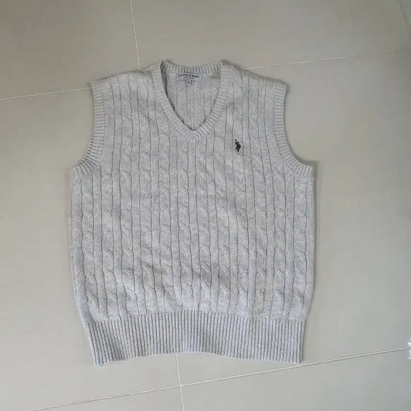 [BUNJANG] US Polo Cable Knit Vest Light Grey / US POLO 케이블 니트 조끼 라이트그레이 여성