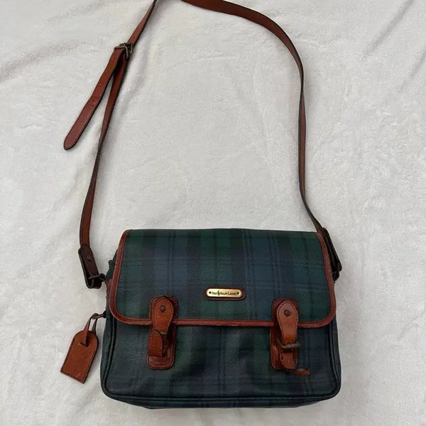 [BUNJANG] Polo Ralph Lauren 90s Black Watch Check Leather Crossbody Bag / (OS)90s 폴로랄프로렌 블랙와치 체크 레더 크로스백