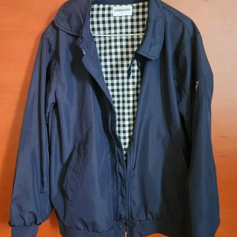 [BUNJANG] LEShengXing Navy Check Lined Blouson Jacket / LEShengXING 블루종 체크 안감 자켓