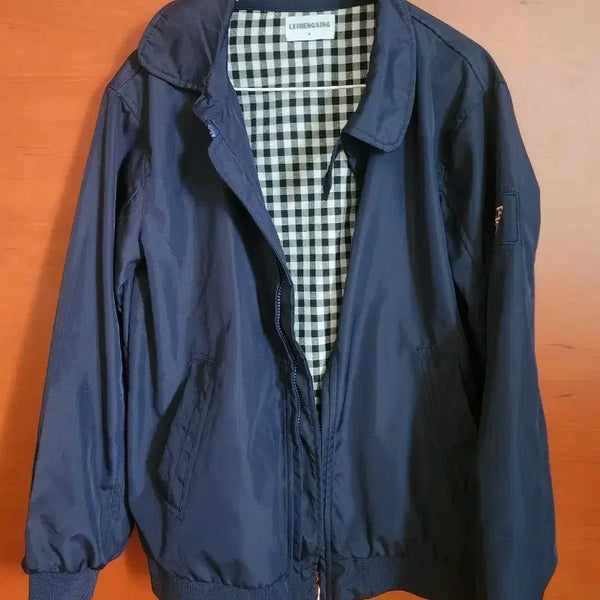 [BUNJANG] LEShengXing Navy Check Lined Blouson Jacket / LEShengXING 블루종 체크 안감 자켓