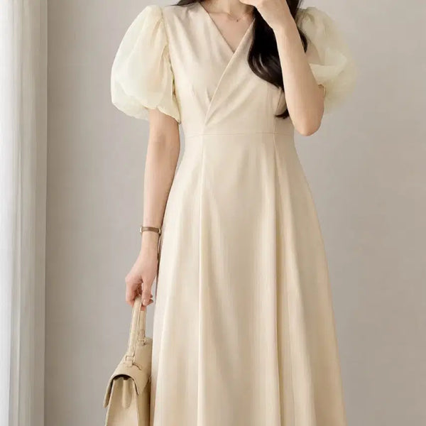 [BUNJANG] Dint Organza Puff Sleeve Wrap Dress / 딘트 오간자 퍼프 소매 원피스