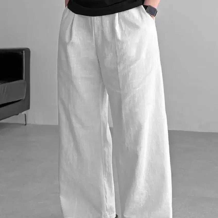 [BUNJANG] Linen Wide Pants (White/Beige) XL - Bundle Set / 린넨 와이드 팬츠 회이트/베이지 XL(32-34)사이즈 두개 일괄 판매.