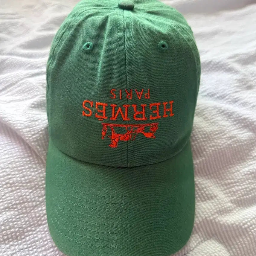 [BUNJANG] Hermes Green Cotton Baseball Cap with Orange HERMES PARIS Logo / Nptsss 에르메스 볼캡