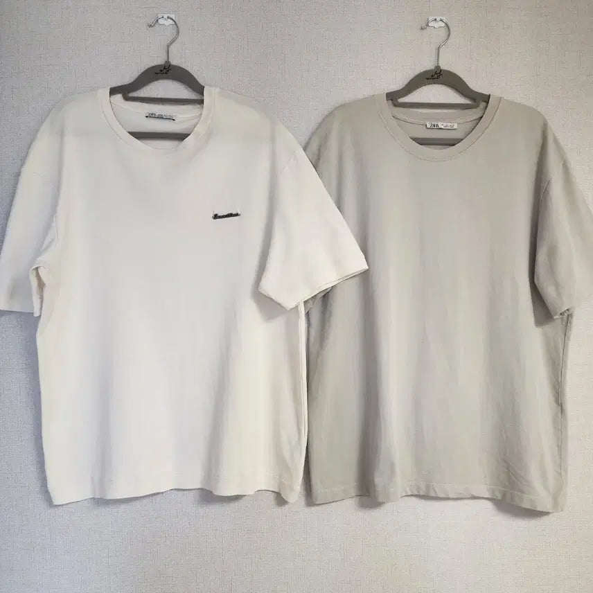 [BUNJANG] ZARA Men's Short Sleeve T-Shirt (Ivory & Khaki-Gray) / 남자 ZARA(자라)반팔티 (100사이즈 권장)
