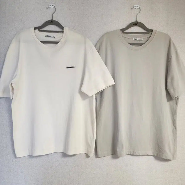 [BUNJANG] ZARA Men's Short Sleeve T-Shirt (Ivory & Khaki-Gray) / 남자 ZARA(자라)반팔티 (100사이즈 권장)