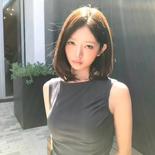 [BUNJANG] Miseki Seoul Unbalanced Sheer Layered Sleeveless Top Charcoal / 미세키서울 Unbalanced sheer layered sleeveles
