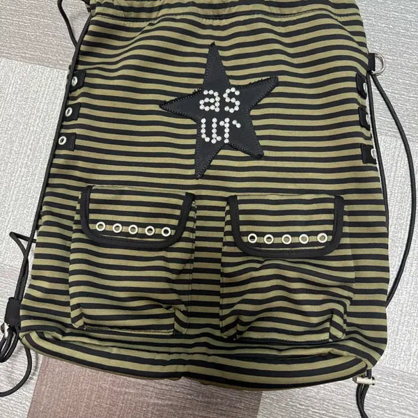 [BUNJANG] ASYOUARE Stripe Drawstring Backpack / ASYOUARE 스트라이프 드로우스트링 백팩