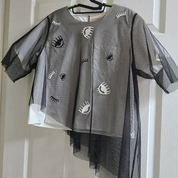 [BUNJANG] Jucy Judy Black Mesh Layered Top / Jucy Judy 블랙 망사 레이어드 탑